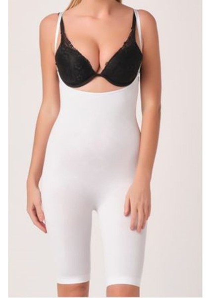 Techmrt Beyaz Kadın Paçalı Boy Dikişsiz Korse - 751 - Beden M