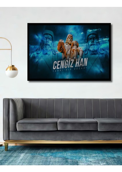Çerçeve Görünümlü Cengiz Han Destansı Ahşap Mdf Dekoratif Ev Duvar Tablo Dikdörtgen Ev Duvar Tablo