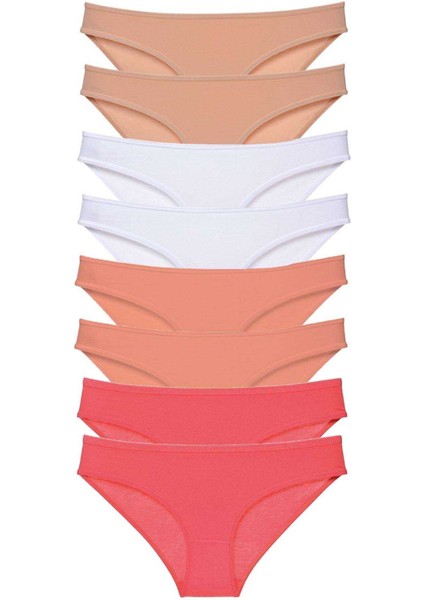 8 Adet Süper Eko Set Likralı Kadın Slip Külot Ten Beyaz Pudra Fuşya
