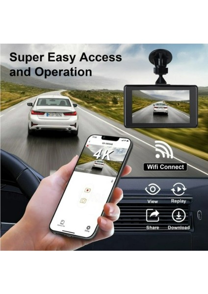 4K Cardshcam 170 Derece Geniş Açı 3 Inç IPS Araç Kamerası Wifi/gece Görüşü/g-Sensör Ön/arka