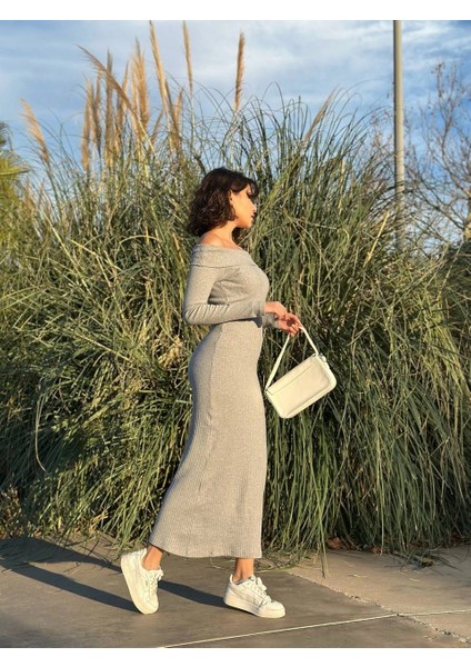 Madonna Yaka Uzun Elbise Şardonlu Kumaş Gri fiyatları