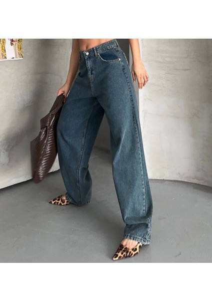 Baggy Kar Yıkama Yeşil Tint Jeans Pantolon D2007 modelleri