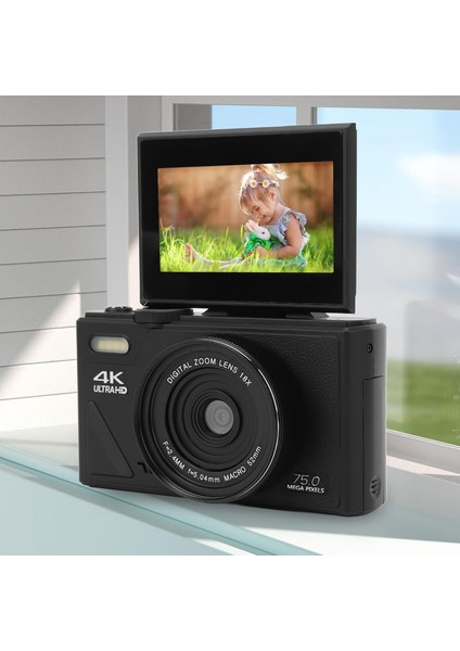 5k Dijital Kamera 75MP Hd Retro Otomatik Odaklama Anti Shake 18X Zoom 64GB Sd Kart Hediye