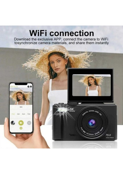 5k Dijital Kamera 75MP Hd Retro Otomatik Odaklama Anti Shake 18X Zoom 64GB Sd Kart Hediye fırsatları