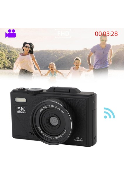 5k Dijital Kamera 75MP Hd Retro Otomatik Odaklama Anti Shake 18X Zoom 64GB Sd Kart Hediye