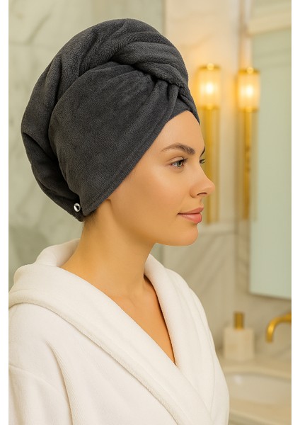 %100 Pamuk Düğmeli Lüx Havlu Saç Bonesi