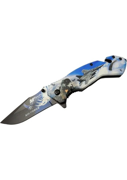 Mtech 4 23 4 Air Force Kurtarma / Kamp Çakı 20CM - Yarı Otomatik, Kemerlikli, Cam Kırma ve Ip Kesme Aparatlı