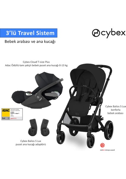 (3 lü) Cybex Balios S+Cloud T PLUS isize bebek arabası ana kucağı puset travel sistem