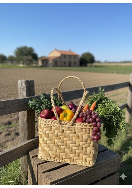 Hasır Piknik Sepeti Çift Kulplu Kare Büyük Boy El Örgüsü Dekoratif – Doğal El Işçiliği modelleri