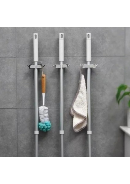 3'lü Set Çok Amaçlı Mob Askısı Sap Tutucu Mutfak ve Banyo Askısı Paspas-Süpürge
