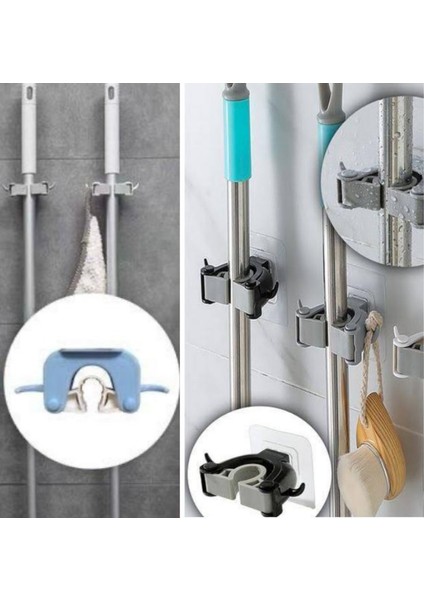 3'lü Set Çok Amaçlı Mob Askısı Sap Tutucu Mutfak ve Banyo Askısı Paspas-Süpürge fiyatları