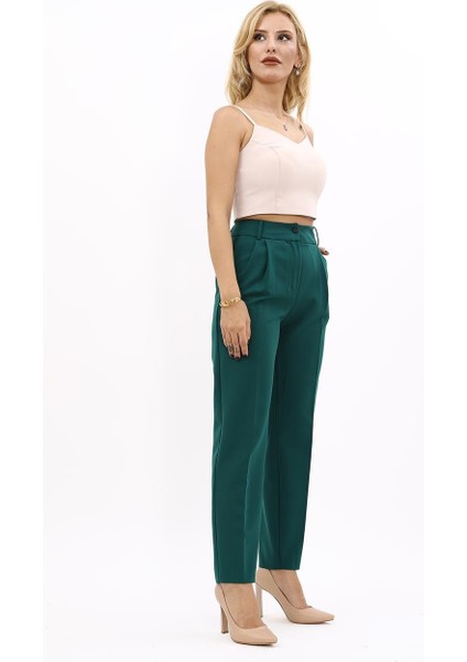 Kemerli Köprülü Dar Paça Pantolon-Zümrüt modelleri