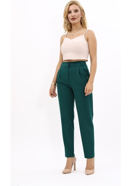 Kemerli Köprülü Dar Paça Pantolon-Zümrüt indirimleri