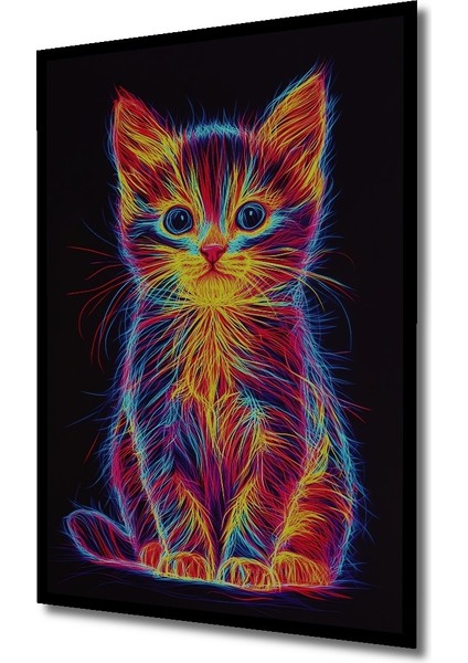Çerçeve Görünümlü Neon Kedi Dekoratif Ahşap Mdf Işyeri Duvar Tablo Dikdörtgen Işyeri Duvar Tablo fiyatları