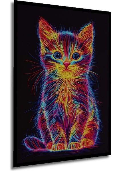 Çerçeve Görünümlü Neon Kedi Dekoratif Ahşap Mdf Işyeri Duvar Tablo Dikdörtgen Işyeri Duvar Tablo modelleri
