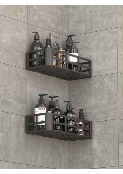 Banyo Düzenleyici Şampuanlık Sabunluk 2 Li Set Lamalı Güçlü Kaliteli Yapışkanlı Duş Rafı Organizer indirimleri