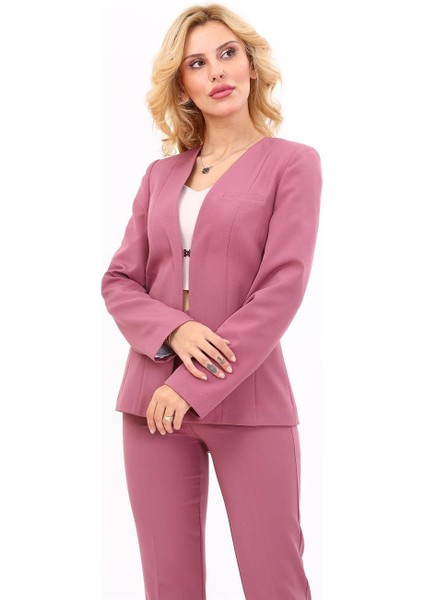 V Yaka Boydan Kuplu Kılasik Ceket-Rose fiyatları