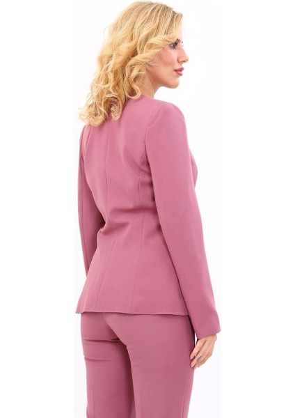 V Yaka Boydan Kuplu Kılasik Ceket-Rose fırsatları