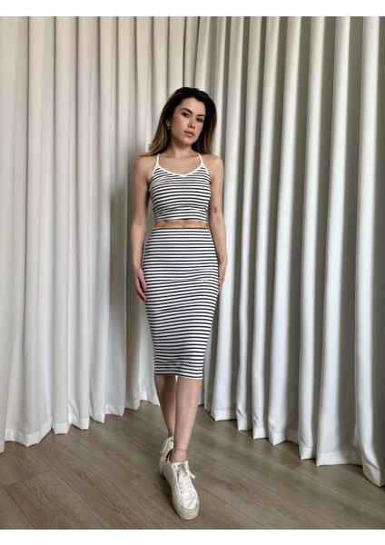 Çizgili Etek Crop Takım indirimleri