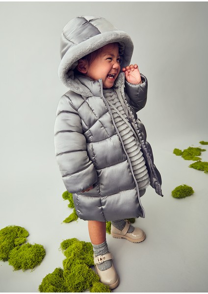 2436-53 Kız Bebe Gri Uzun Mont
