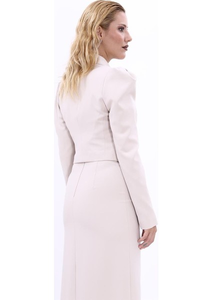 Erkek Yaka Drape Kollu Kısa Ceket-Bej fırsatları