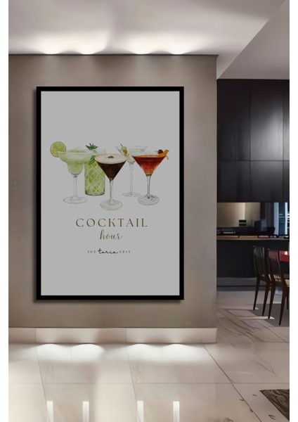 Çerçeve Görünümlü Kokteyl Saati Dekoratif Ahşap Mdf Ev Duvar Tablo Dikdörtgen Ev Duvar Tablo