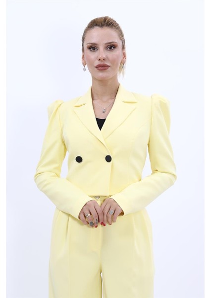 Erkek Yaka Drape Kollu Kısa Ceket-Sarı fırsatları