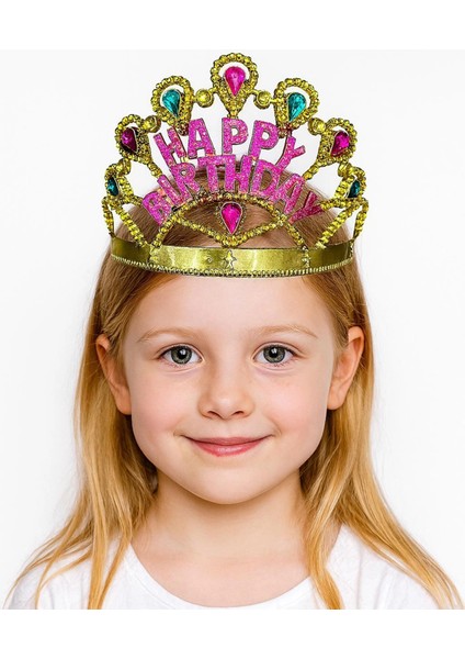 Altın Renk Happy Birthday Yazılı Doğum Günü Tacı 60 cm