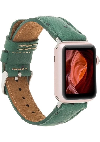 Apple Watch Uyumlu Deri Kordon 42-44-45MM De6 Yeşil