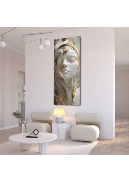Panoramik Altın Dokulu Kadın Yüzü Soyut Sanat Kanvas Tablo – Dikey Modern 3D Etkili Duvar Dekoru