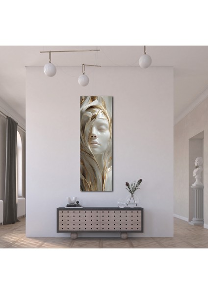 Panoramik Altın Dokulu Kadın Yüzü Soyut Sanat Kanvas Tablo – Dikey Modern 3D Etkili Duvar Dekoru fiyatları