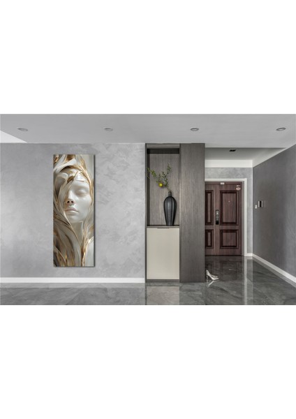 Panoramik Altın Dokulu Kadın Yüzü Soyut Sanat Kanvas Tablo – Dikey Modern 3D Etkili Duvar Dekoru indirimleri
