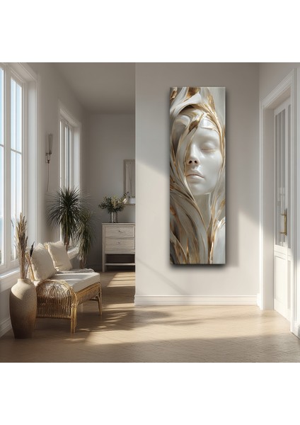 Panoramik Altın Dokulu Kadın Yüzü Soyut Sanat Kanvas Tablo – Dikey Modern 3D Etkili Duvar Dekoru
