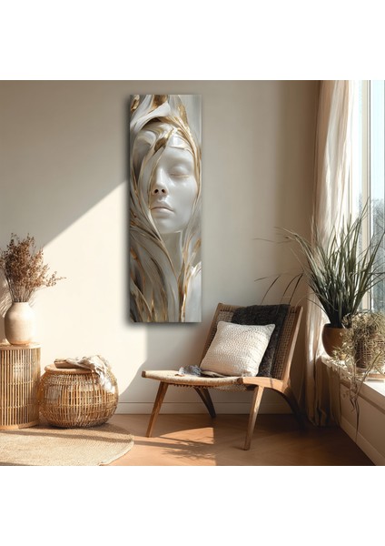Panoramik Altın Dokulu Kadın Yüzü Soyut Sanat Kanvas Tablo – Dikey Modern 3D Etkili Duvar Dekoru