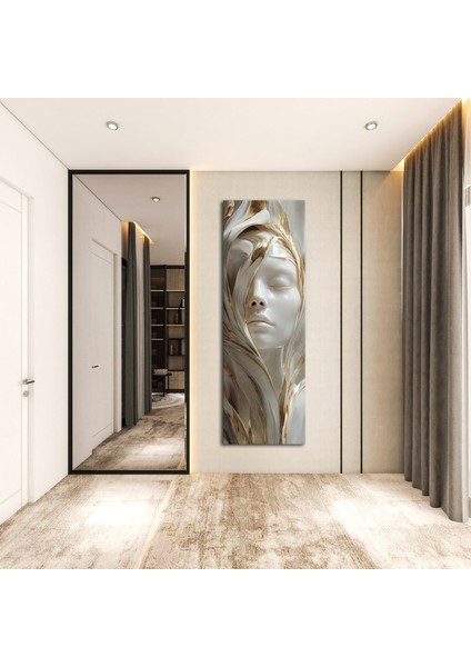 Panoramik Altın Dokulu Kadın Yüzü Soyut Sanat Kanvas Tablo – Dikey Modern 3D Etkili Duvar Dekoru