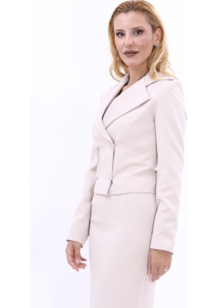 Gömlek Yaka Kuruvaze Kısa Ceket-Bej fiyatları