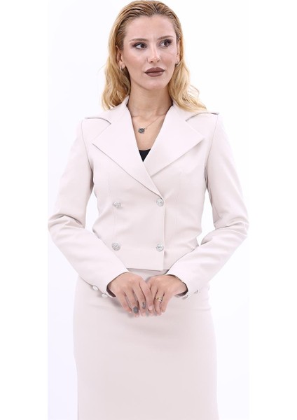 Gömlek Yaka Kuruvaze Kısa Ceket-Bej indirimleri