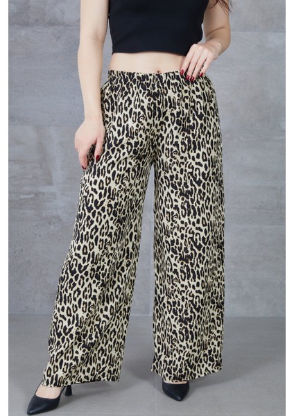 Kadın Leopar Desenli Rahat Kalıp Bol Paça Salaş Pantolon modelleri
