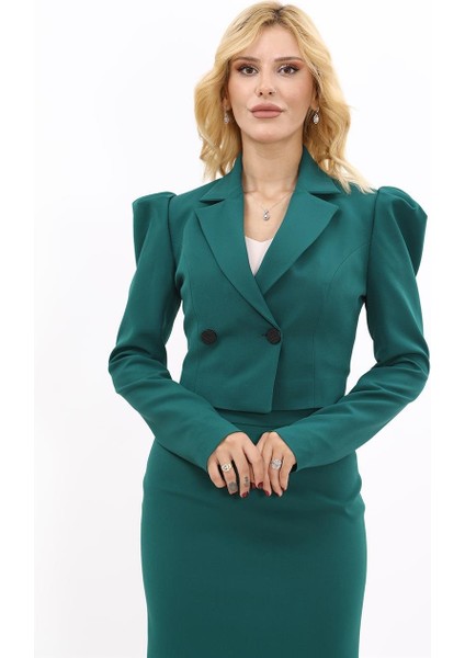 Erkek Yaka Drape Kollu Kısa Ceket-Zümrüt