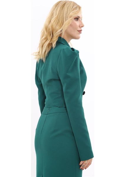 Erkek Yaka Drape Kollu Kısa Ceket-Zümrüt fırsatları