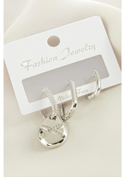 3 Adet Damla Zirkon Taşlı Küpe