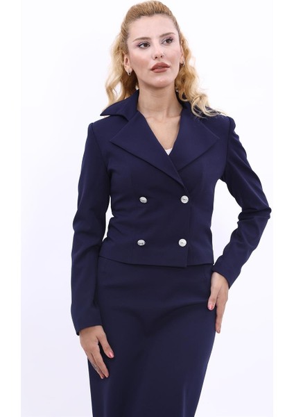 Gömlek Yaka Kuruvaze Kısa Ceket-Lacivert