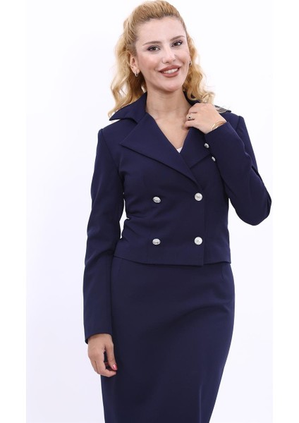 Gömlek Yaka Kuruvaze Kısa Ceket-Lacivert fiyatları