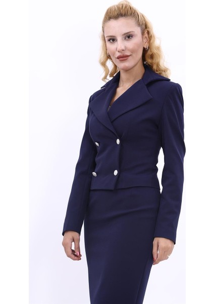 Gömlek Yaka Kuruvaze Kısa Ceket-Lacivert modelleri