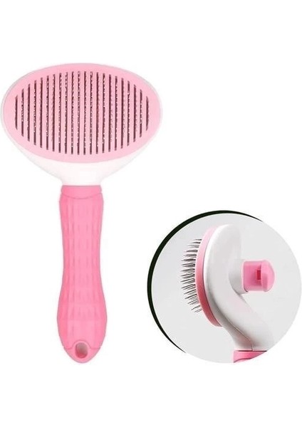 Kedi Köpek Tüy Toplayıcı Kendini Temizleyebilen Ergonomik Saplı Evcil Hayvan Tarağı Pembe indirimleri