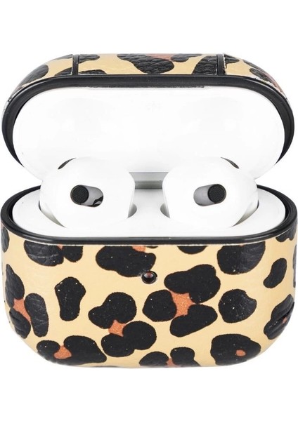Apple Airpods 3.nesil Uyumlu Deri Kılıf Juni Leo-Ne Leopar