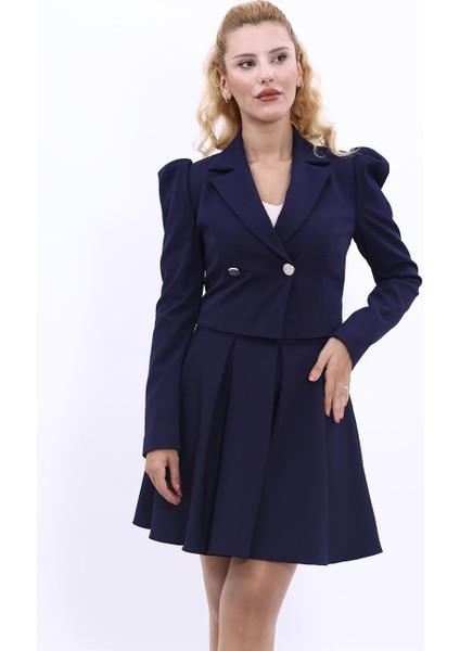 Erkek Yaka Drape Kollu Kısa Ceket-Lacivert