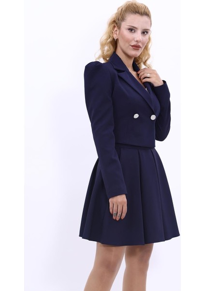 Erkek Yaka Drape Kollu Kısa Ceket-Lacivert fırsatları