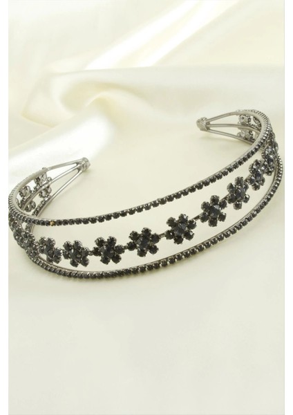 Çiçek Lüks Taşlı Gelin Tacı