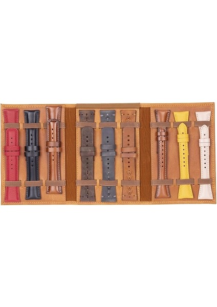 Hakiki Deri, El Yapımı, Saat Kordonu Taşıma Çantası, Tan Rengi